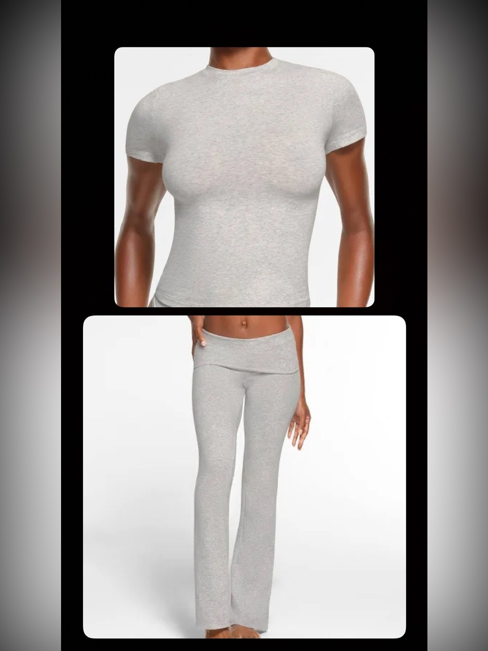 NWT SKIMS Cotton Jersey Lounge Set Light Heather Grey Tee & Foldover Pants SZ S